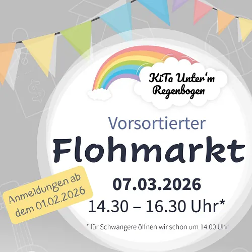 Plakat mit bunter Wimpelkette und Regenbogen