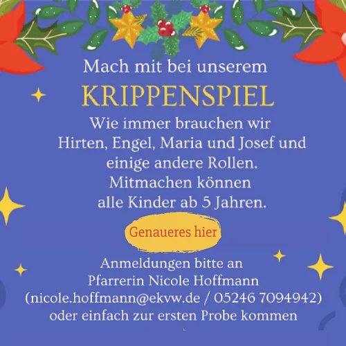 Einladung zum Krippenspiel mit blauem Hintergrund