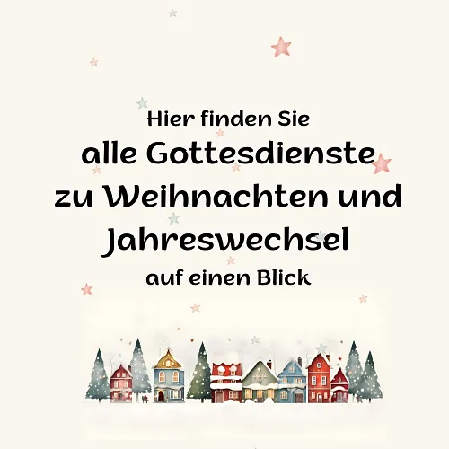 Weihnachtsgottesdienste, HIntergrund mit Stadtsilhouette und Sternen