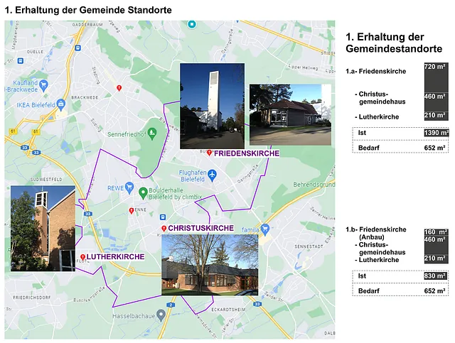 Karte Alternative 1: Erhaltung der Gemeindestandorte