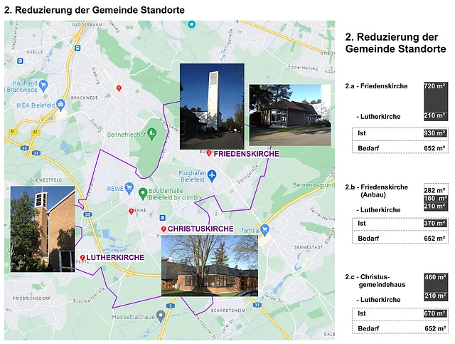 Karte Alternative 2: Reduzierung der Gemeindestandorte